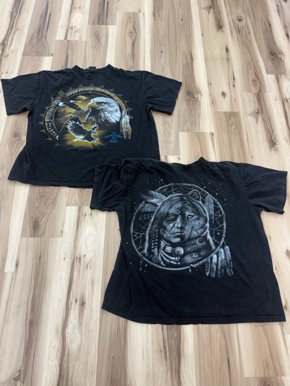 Liquid Blue Black Graphic Tees with Eagle & Native Portrait P5